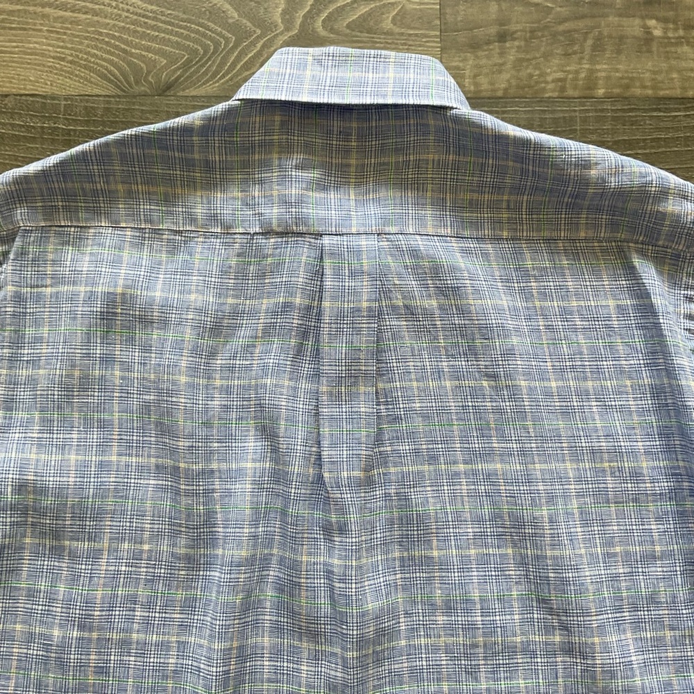 Brooks Brothers Irish Linen Shirt Mens MEDIUM Blue Plaid Button Down Long Sleeve - Picture 11 of 11